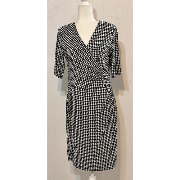 Lauren Ralph Lauren Size 10 Houndstooth Faux Wrap Dress Ruched Lined Career - Picture 1 of 10
